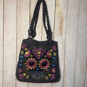 Loungefly Black Multicolor Skull Shoulder Bag